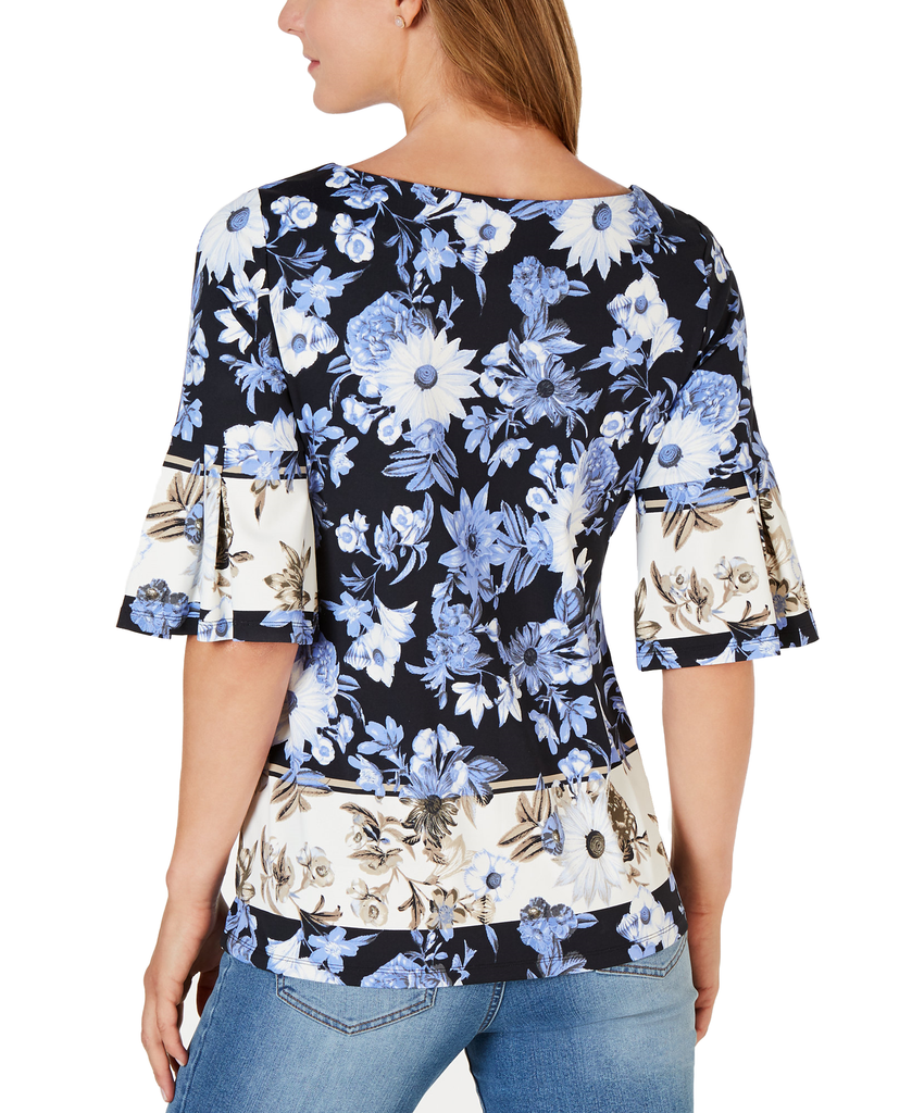 Charter Club Petite Floral Print Bell Sleeve Top