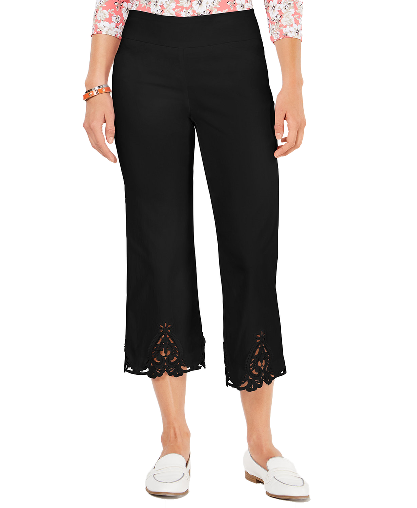 Charter Club Women Crochet Hem Wide Leg Pants Deep Black