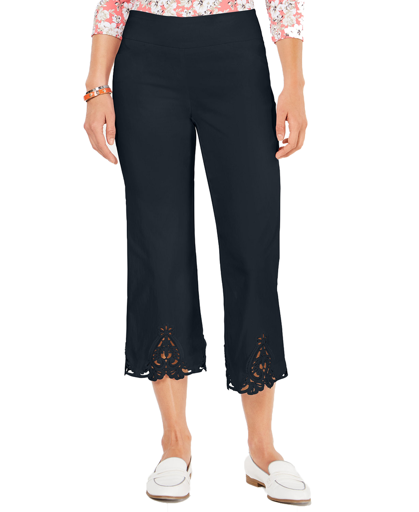 Charter Club Women Crochet Hem Wide Leg Pants Deepest Navy