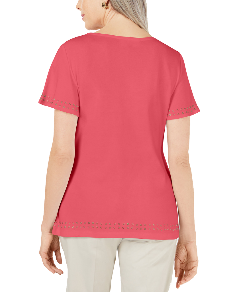 Karen Scott Women Grommet Trim Flutter Sleeve Top