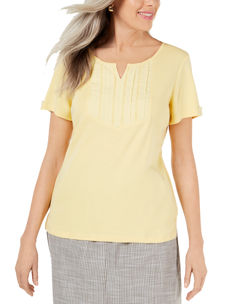 Karen Scott Women Split Neck Top Citron Aura