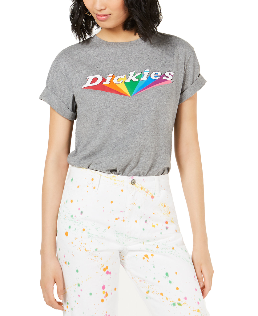 Dickies Women Cotton Rainbow Logo Tomboy T Shirt Heather Grey