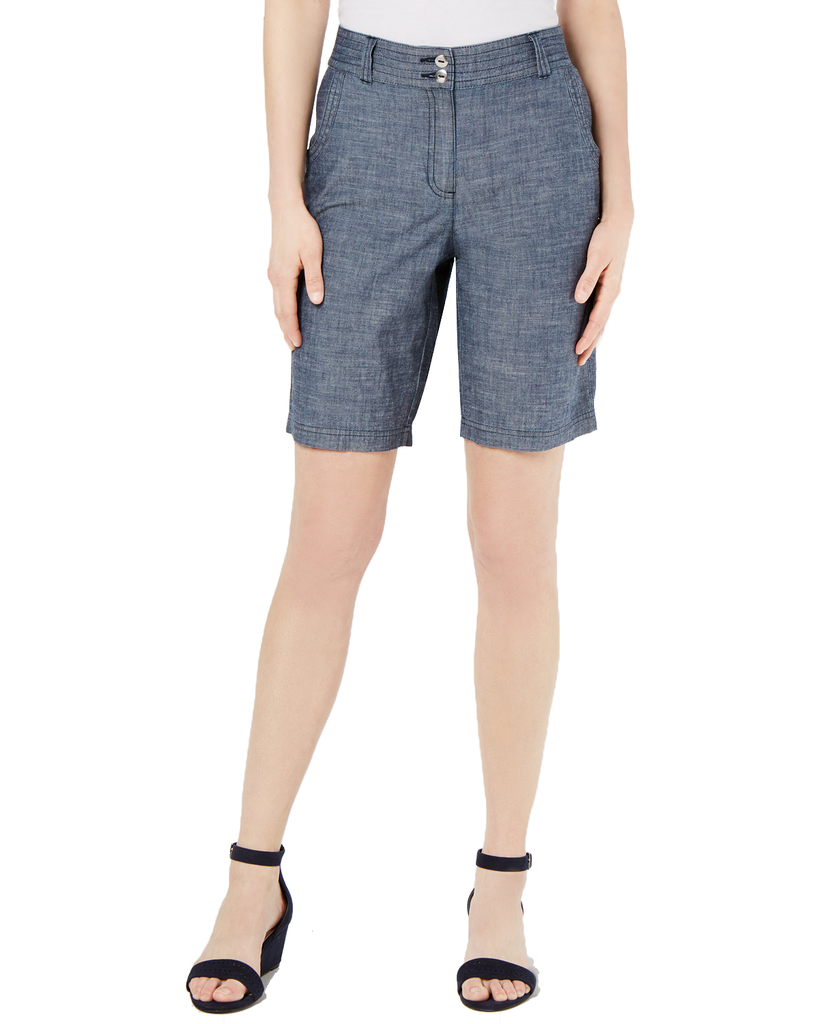 Karen Scott Women Cotton Chambray Shorts Chambray