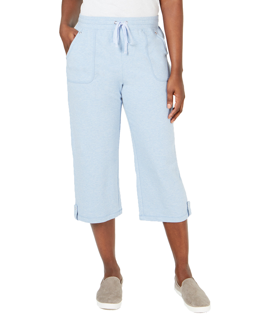 Karen Scott Women French Terry Capri Pants Light Blue Heather