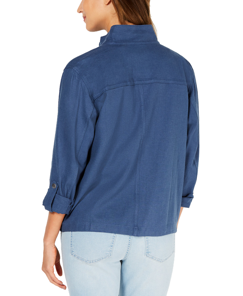 Style & Co Women Zip Up Roll Tab Sleeve Jacket