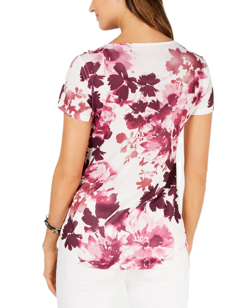 Style & Co Women Floral Print Scoop Neck Top