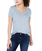 Ultra Flirt Women Heathered V Neck T Shirt Faded Denim
