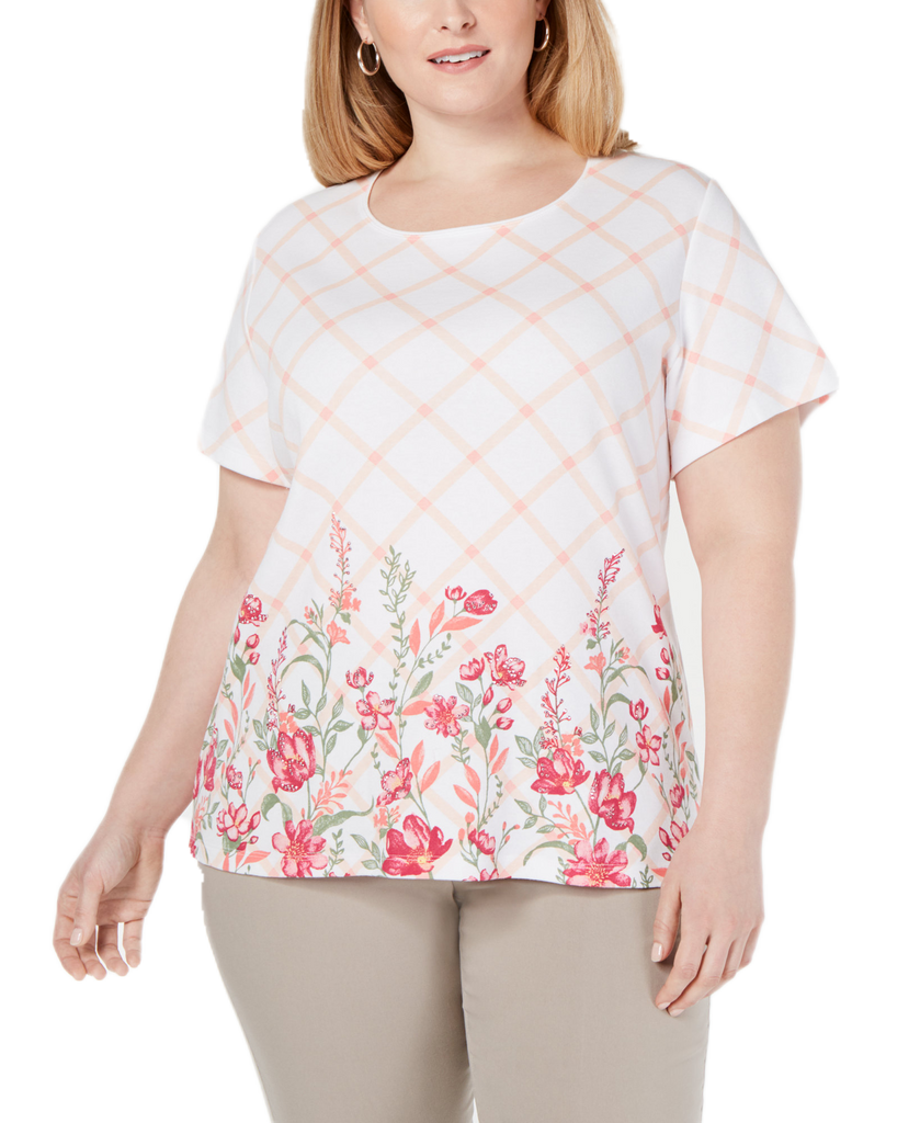 Karen Scott Women Plus Printed T Shirt Steel Rose