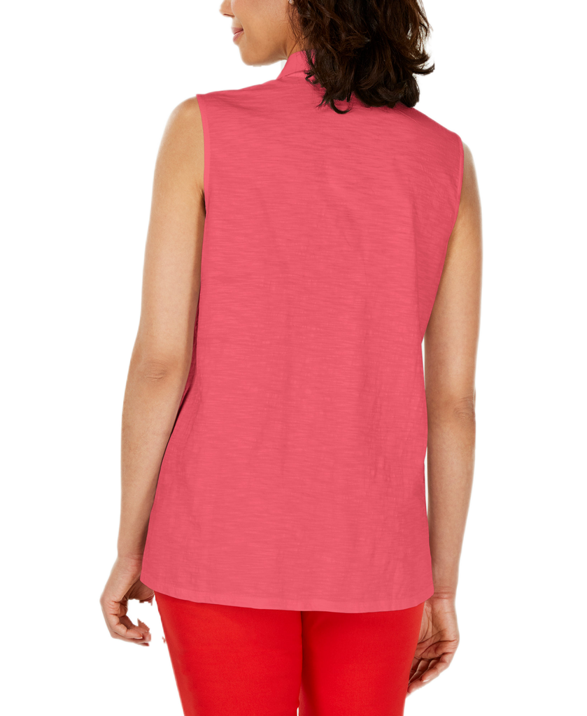 Charter Club Women Sleeveless Button Front Textured Linen Top