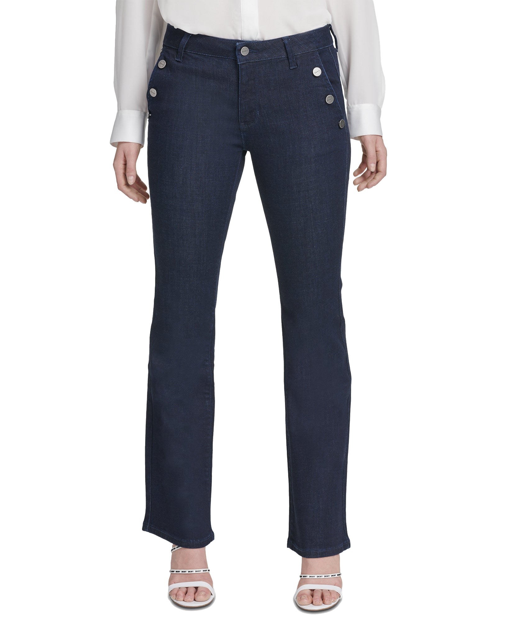 DKNY Women Wide Leg Denim Trousers Dark Rinse