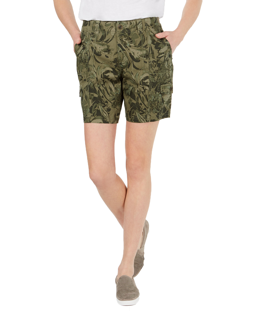 Style & Co Women Printed Cargo Shorts Olive Floral