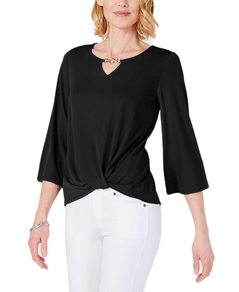 JM Collection Women Keyhole Twist Front Top Deep Black