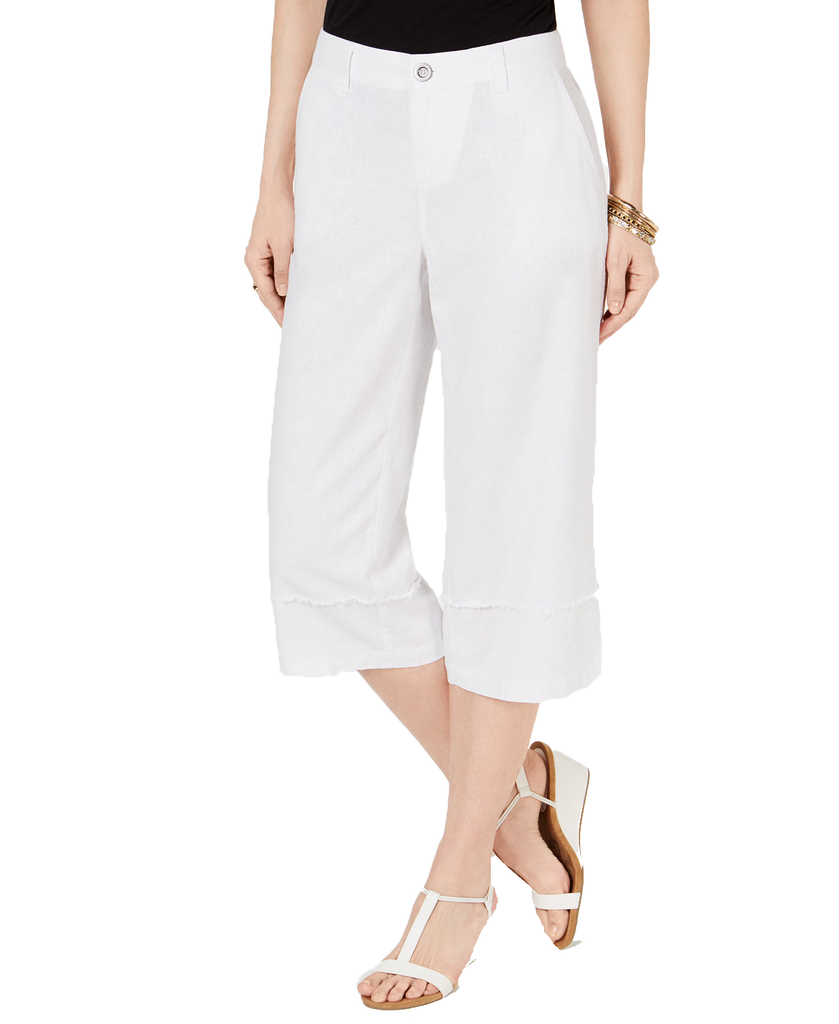Style & Co Women Frayed Wide Leg Capri Pants Bright White