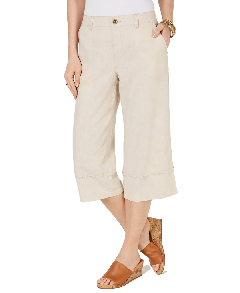 Style & Co Women Frayed Wide Leg Capri Pants River Rock