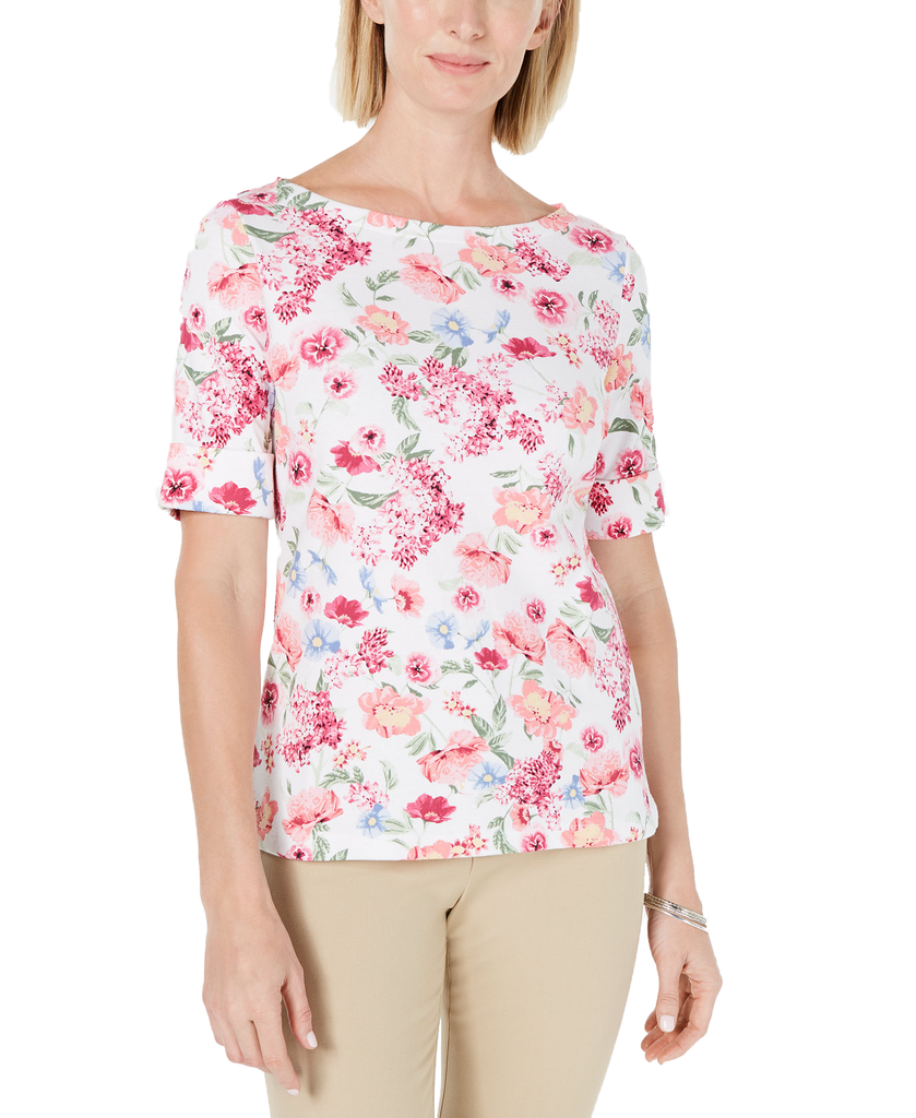 Karen-Scott-Women-Petite-Floral-Print-T-Shirt-Bright-White