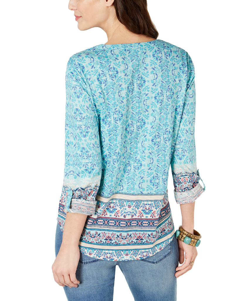 Style & Co Women Printed Button Neck Top