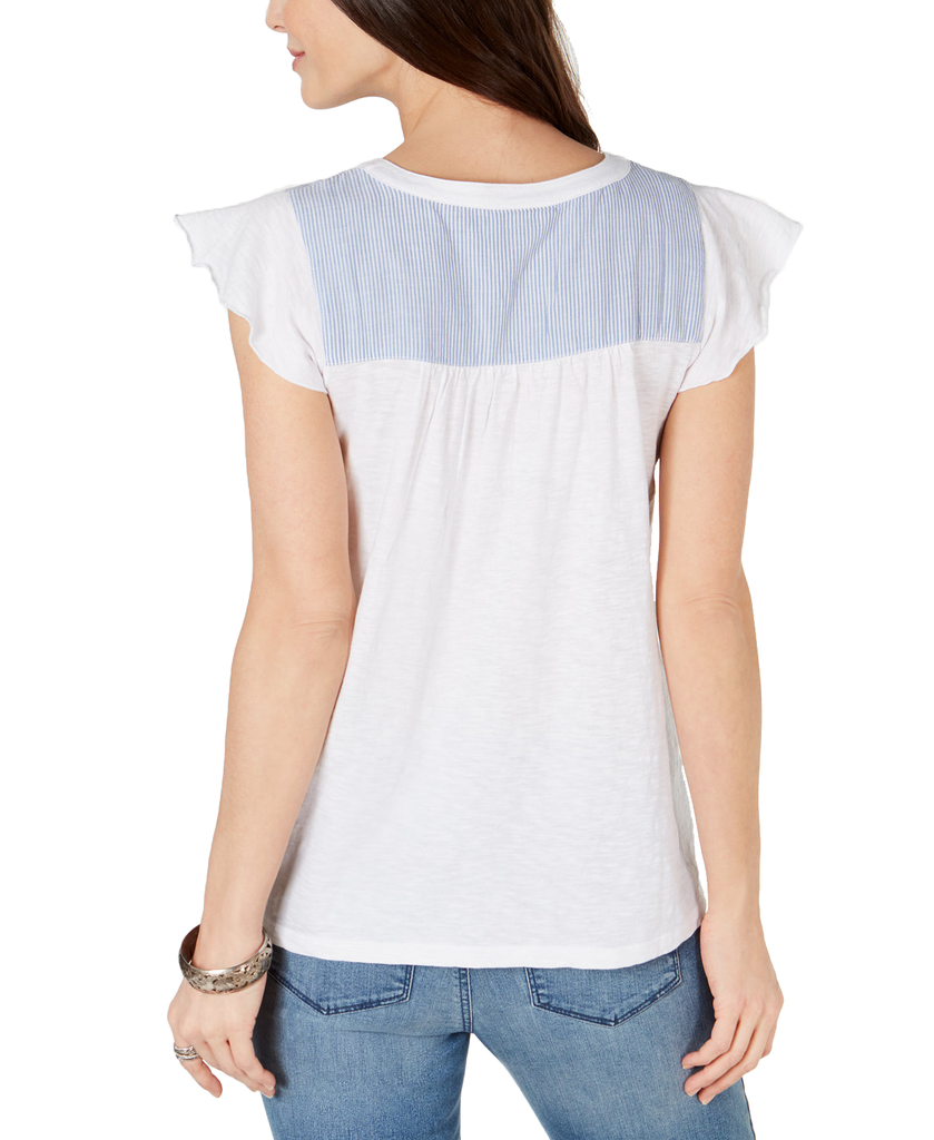 Style & Co Women Contrast Yoke Cotton Top