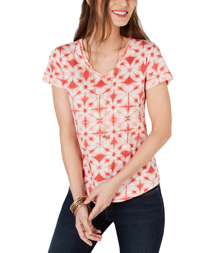 Style & Co Petite Cotton Printed T Shirt Pimpernel Dye