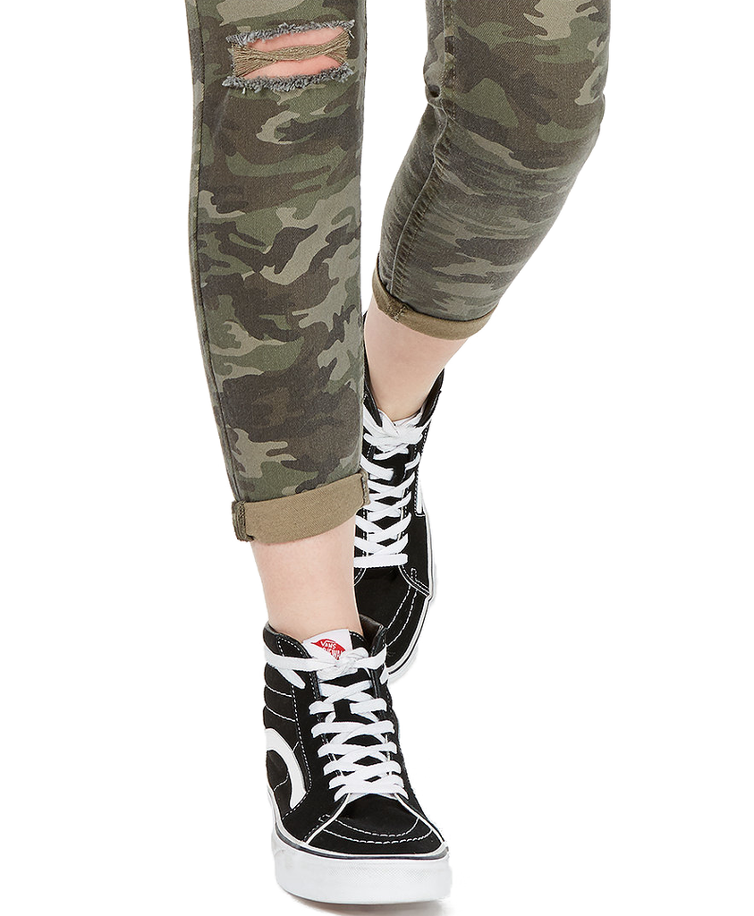 Vanilla Star Women Ripped Camo Cropped Skinny Jeans