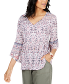 Style-&-Co-Women-Petite-Printed-Mesh-Lantern-Sleeve-Top-Seascape-Garden-Pink