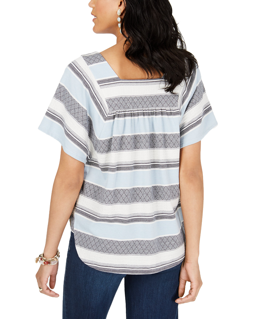 Style & Co Women Jacquard Stripes Square Neck Top