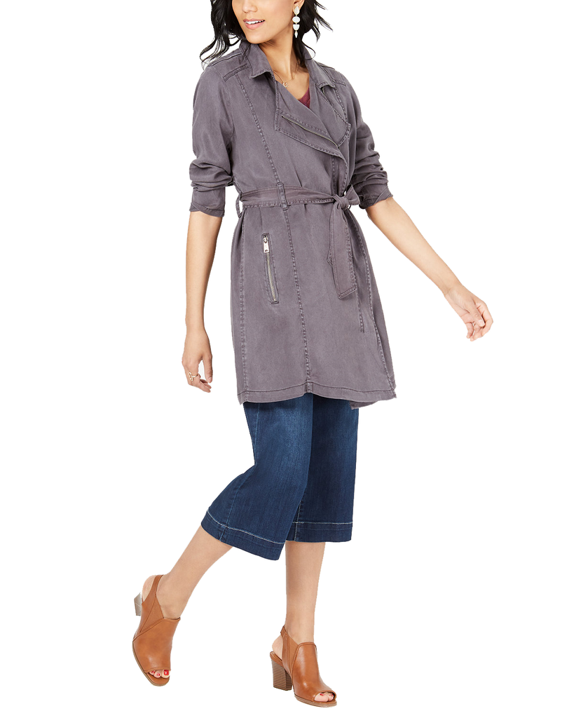 Style & Co Women Draped Trench Coat Dark Coal