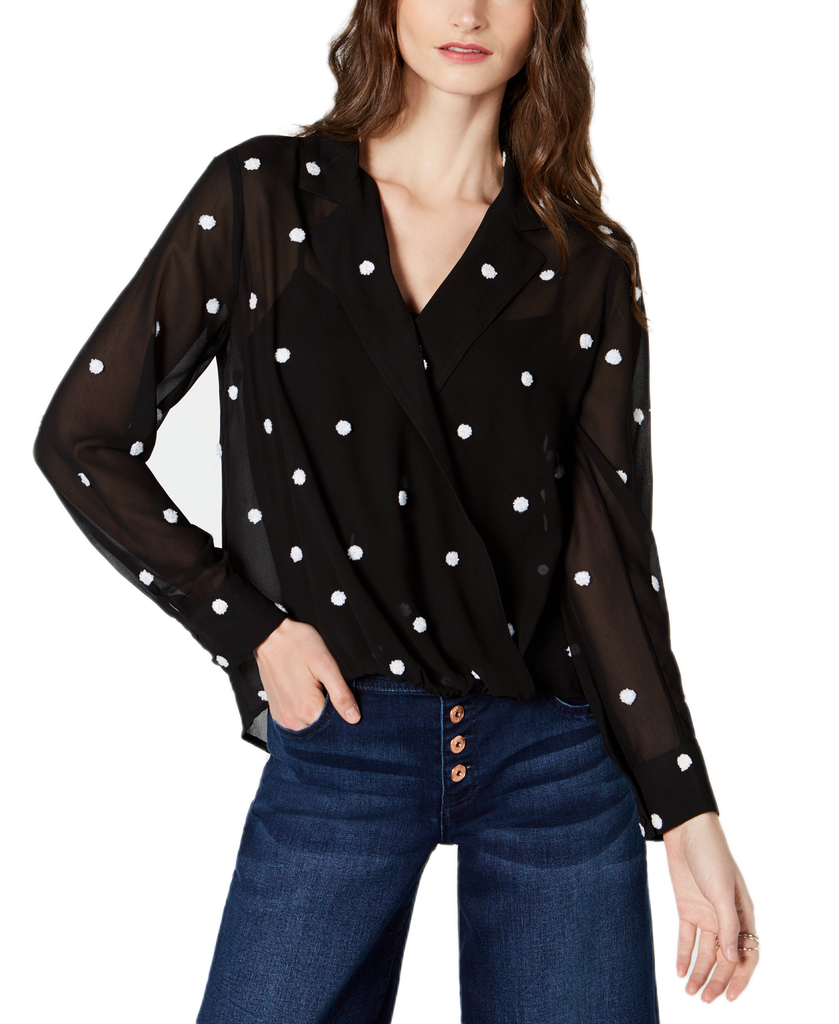 INC International Concepts Women Embroidered Dot Surplice Top Embroidered Dot