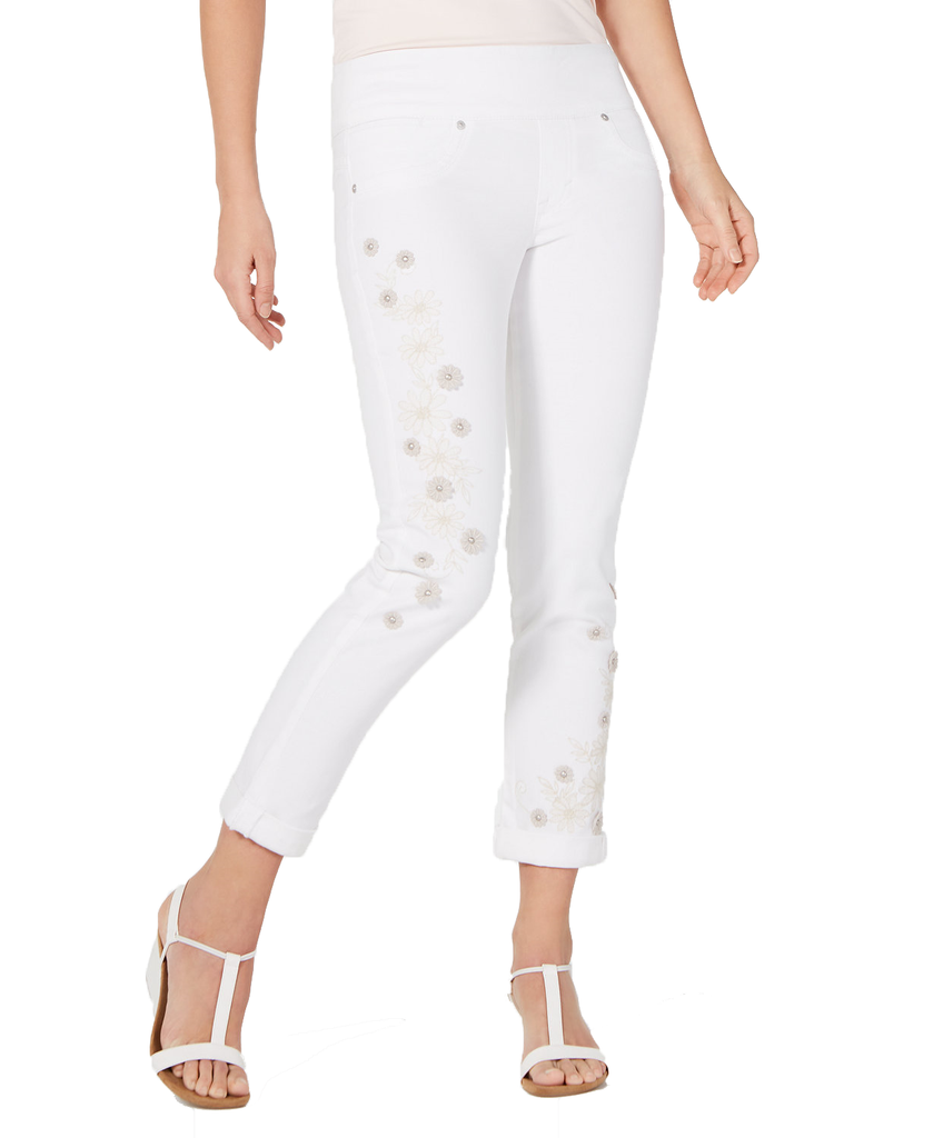Style & Co Women Embellished Boyfriend Jeans Bright White