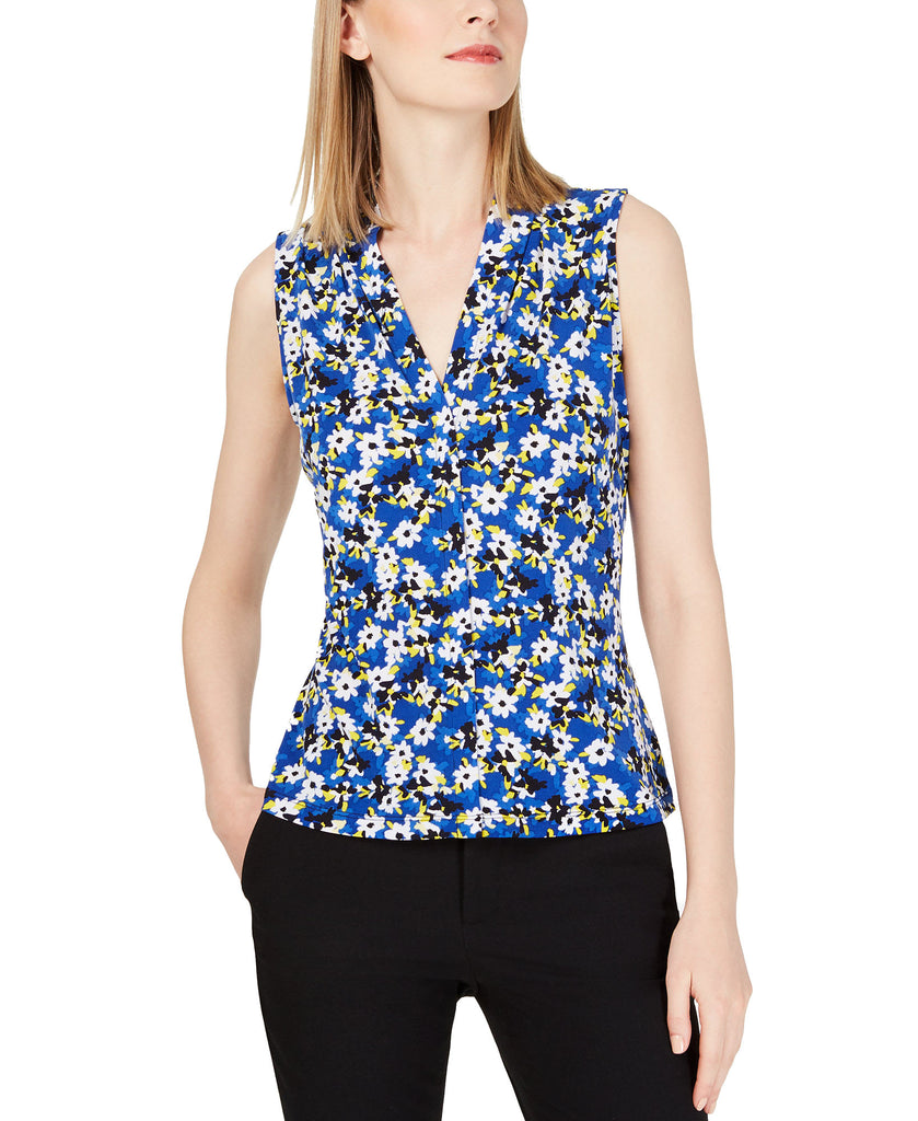 Calvin Klein Women Floral V Neck Top Blue