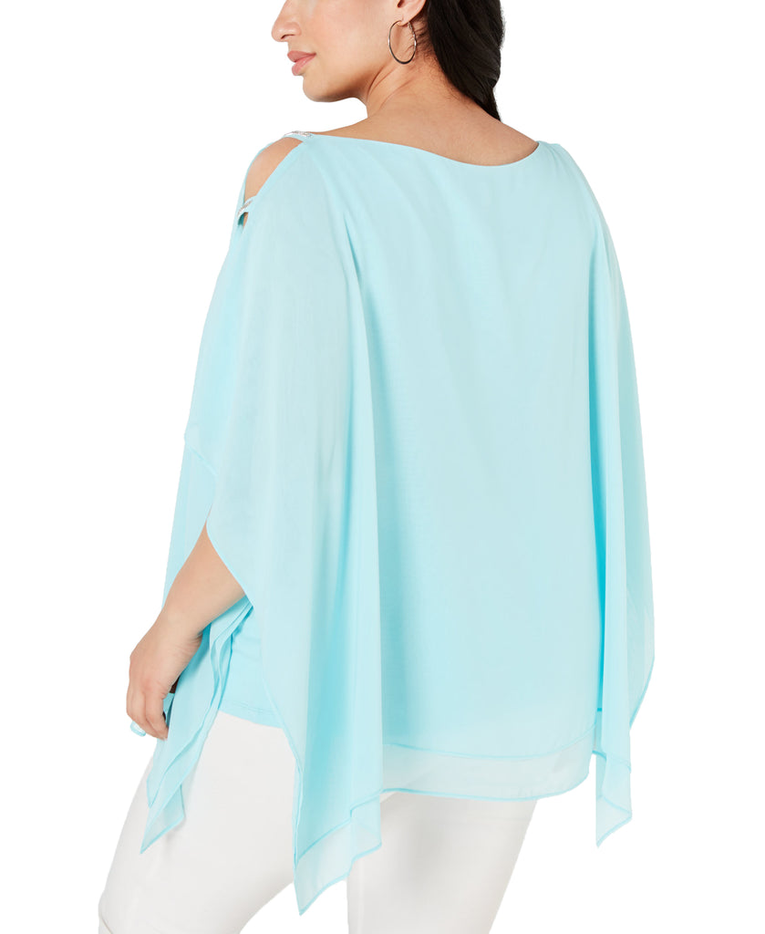 JM Collection Women Plus Lattice Sleeve Poncho