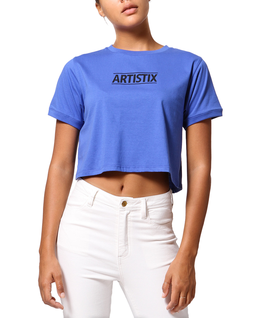 ARTISTIX Women Cotton Logo Graphic Cropped Top Blue