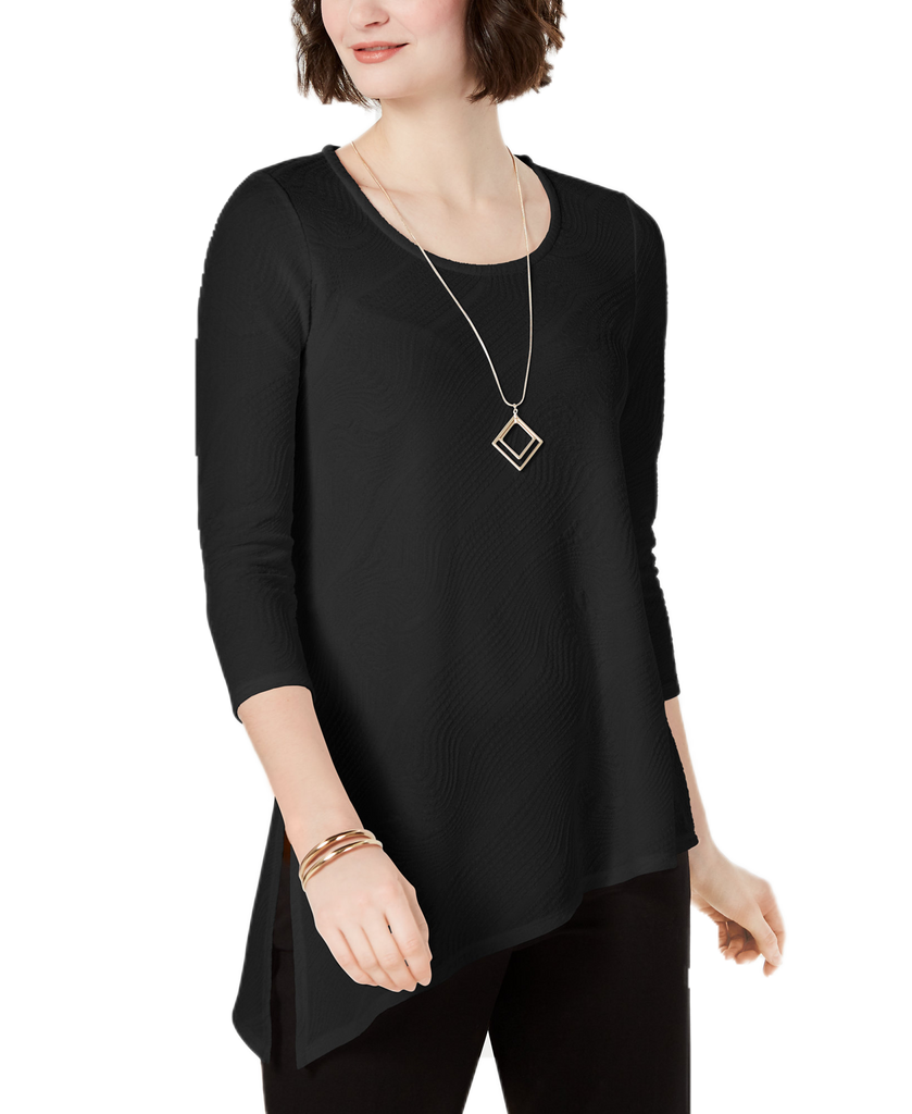 JM Collection Women Attached Necklace Asymmetrical Tunic Deep Black