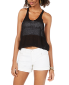 Hooked Up by IOT Women Sleeveless Knit Mesh Top Black