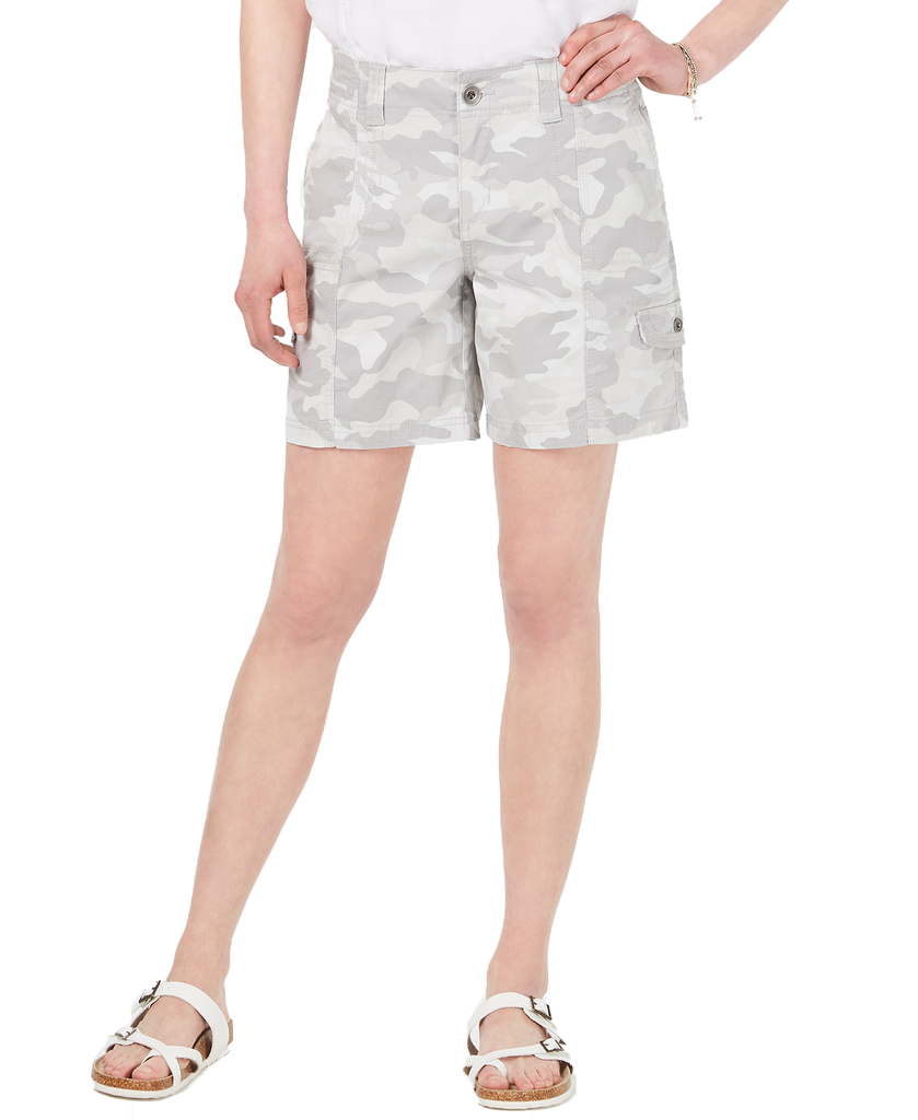 Style & Co Women Camo Cargo Shorts Boardwalk Camo Grey