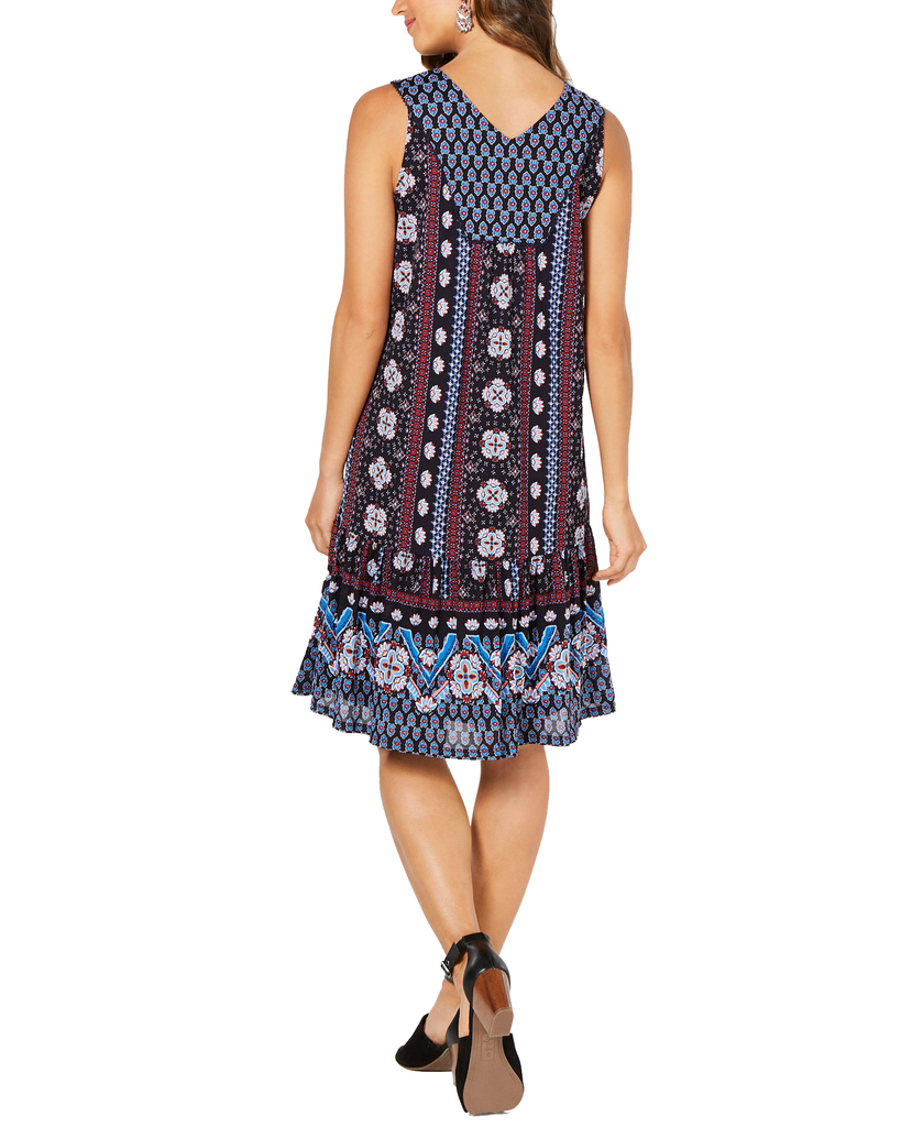 Style & Co Women Petite Geo Print Flounce Dress