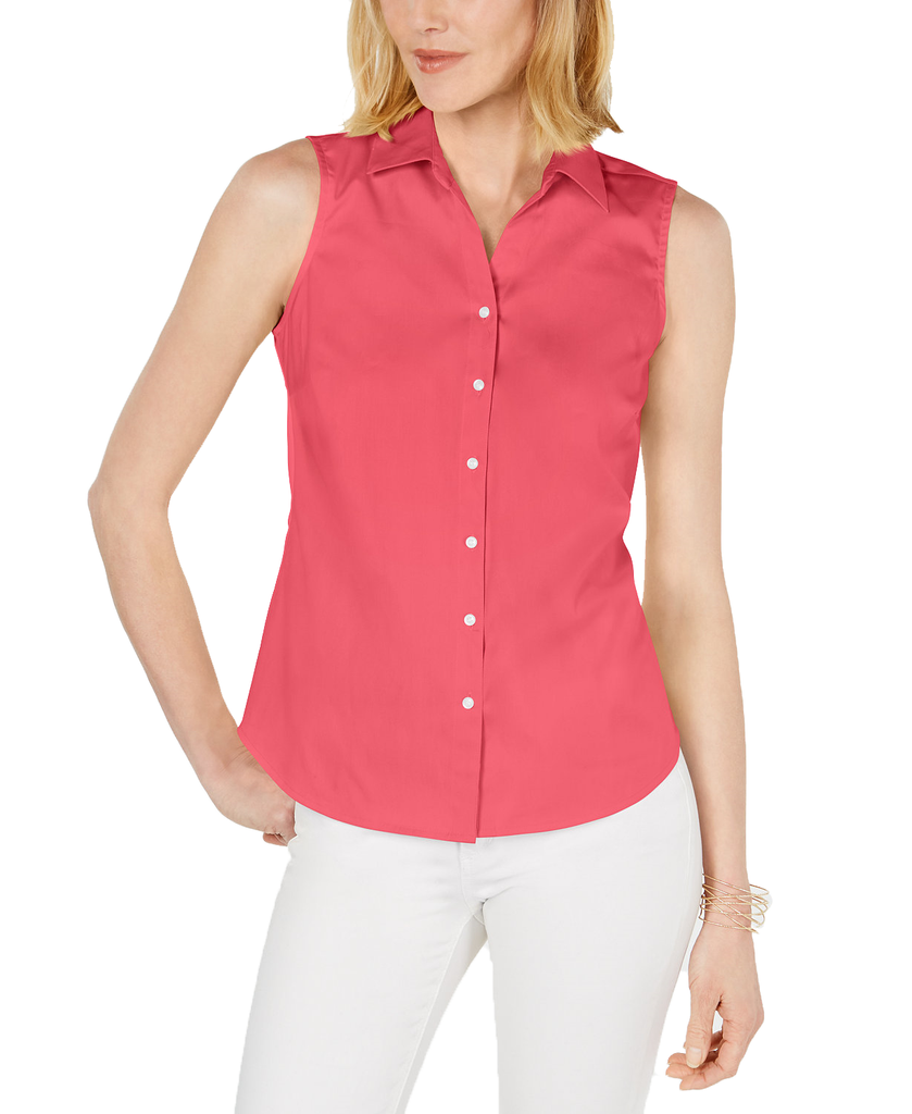 Charter Club Women Collared Shirt Tuscan Coral