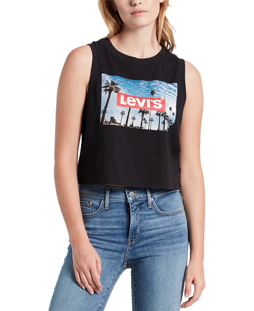 Levis Women Cotton Graphic Tank Top Sky Photo Caviar