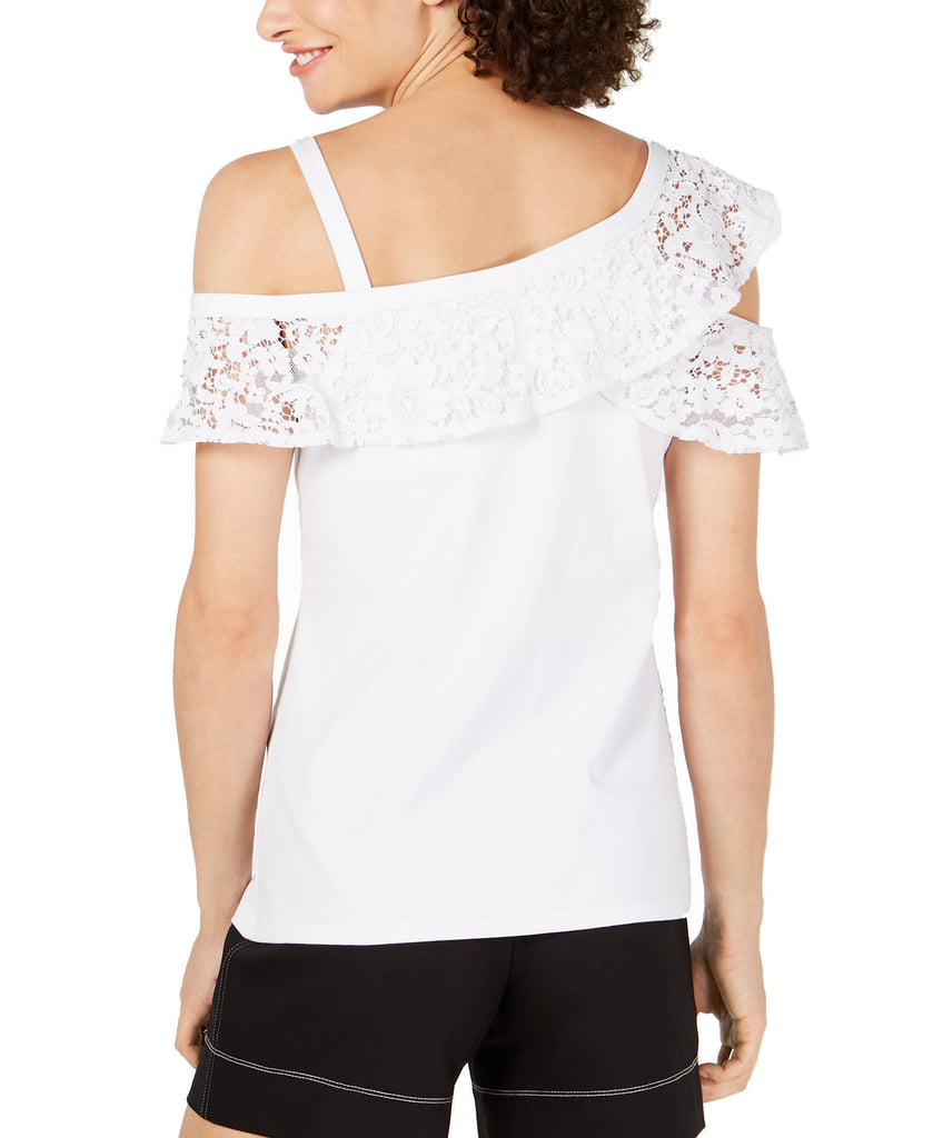 INC International Concepts Women Lace Ruffle Cold Shoulder Top