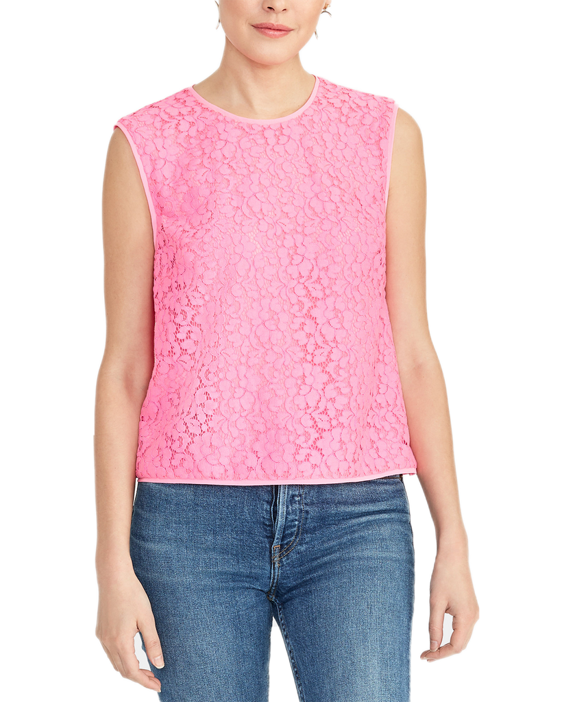 RACHEL Rachel Roy Women Addie Sleeveless Lace Top Neon Flamingo