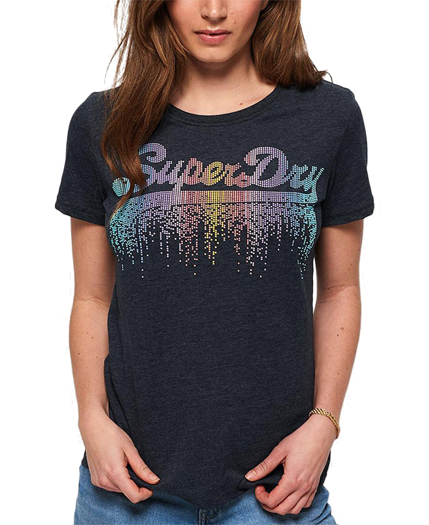 Superdry Women Cotton Vintage Logo Cascade T Shirt Eclipse Navy