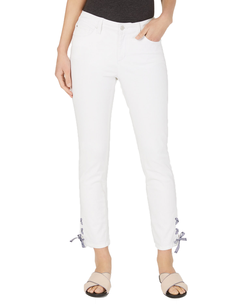 Charter Club Women Gingham Lace Up Skinny Jeans Bright White