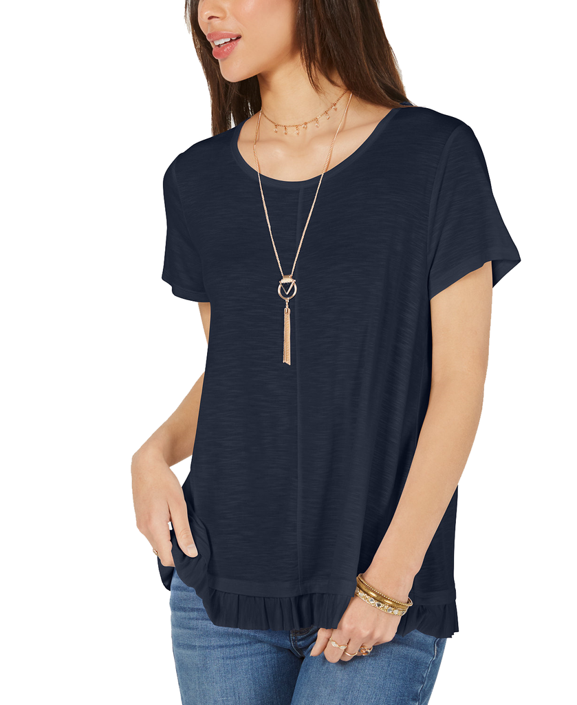 Style & Co Women Ruffled Hem Top Industrial Blue