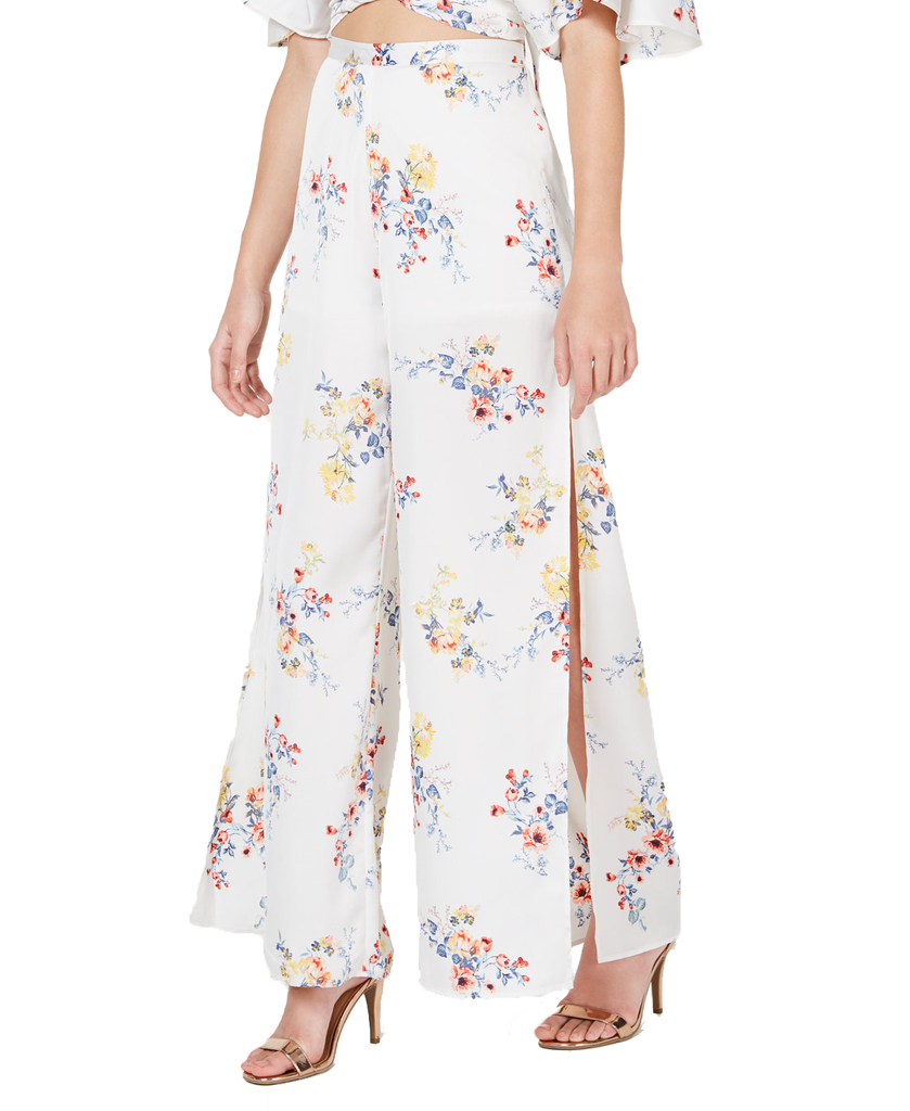 Material Girl Women Printed Side Split Palazzo Pants White Floral