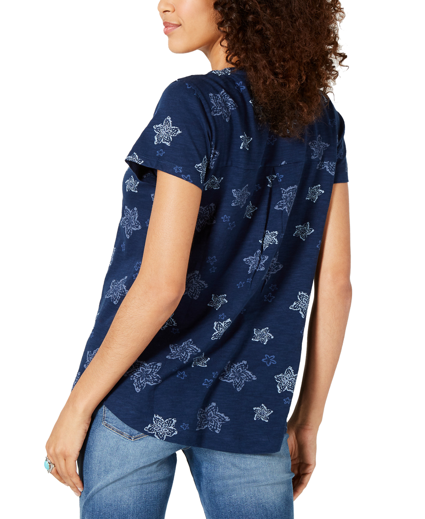 Style & Co Women Cotton Printed Scoop Neck Top