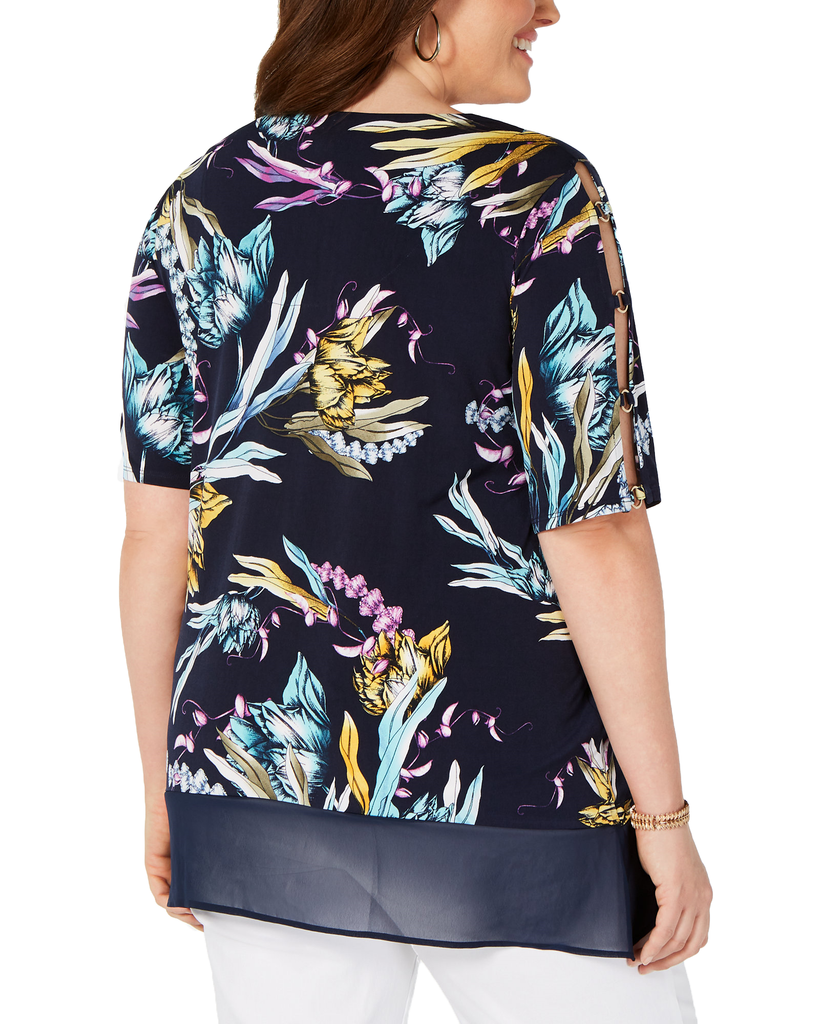 JM Collection Plus Printed Chiffon Hem Tunic