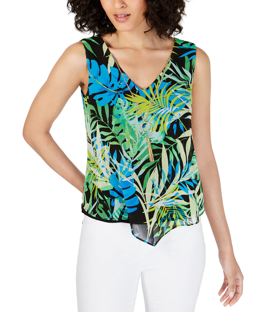 Thalia Sodi Women Necklace Tank Top Palm Print