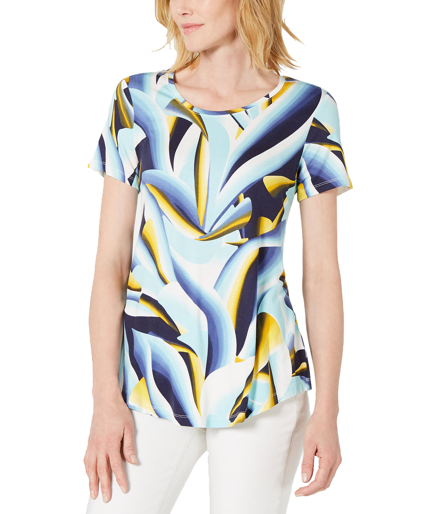 JM Collection Women Petite Printed Top Chromatic Blend