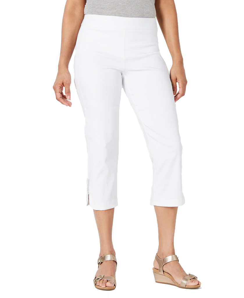 JM Collection Women Metallic Detail Capri Bright White