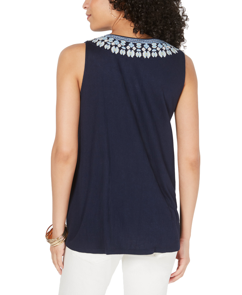 Style & Co Women Embroidered Split Neck Top