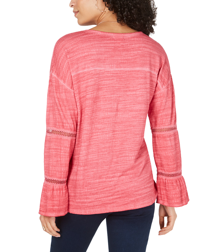 Style & Co Women Tiered Sleeve Button Up Top